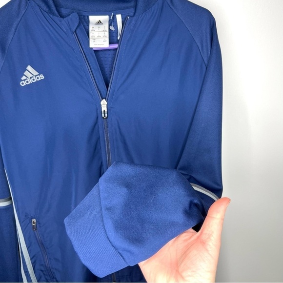 Adidas Navy Blue and Gray Grey Full Zip Up Long Sleeve Sporty Jacket Size Large - Picture 5 of 15